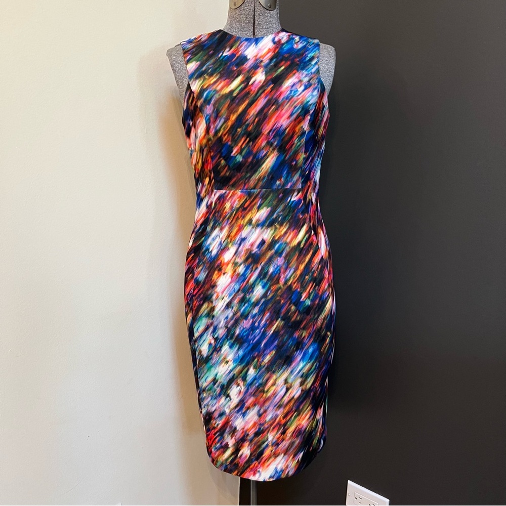 Calvin Klein watercolor print bodycon midi dress